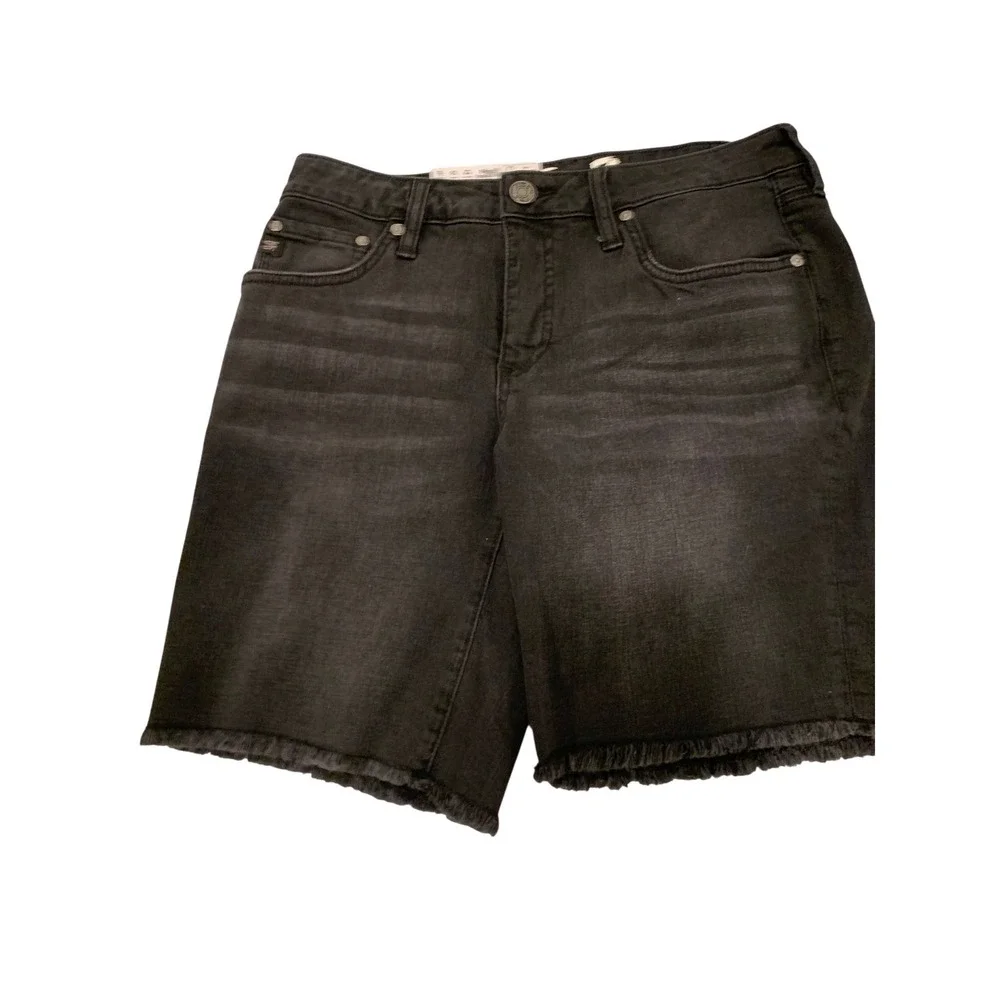 Seven7 Relaxed Bermuda Shorts 4 Black Denim Grunge Fray Hem Womens